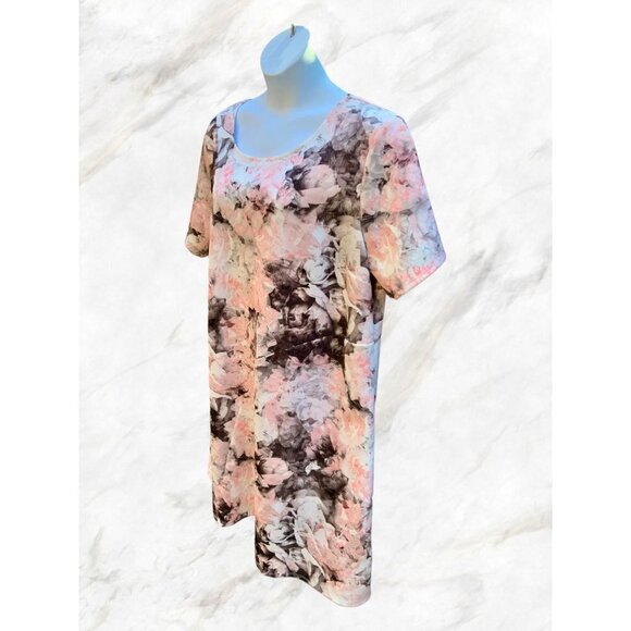 ELLEN WEAVER LADIES SHORT SLEEVE PINK FLORAL PASTEL ROUND NECK DRESS NEW 3X - Picture 8 of 10